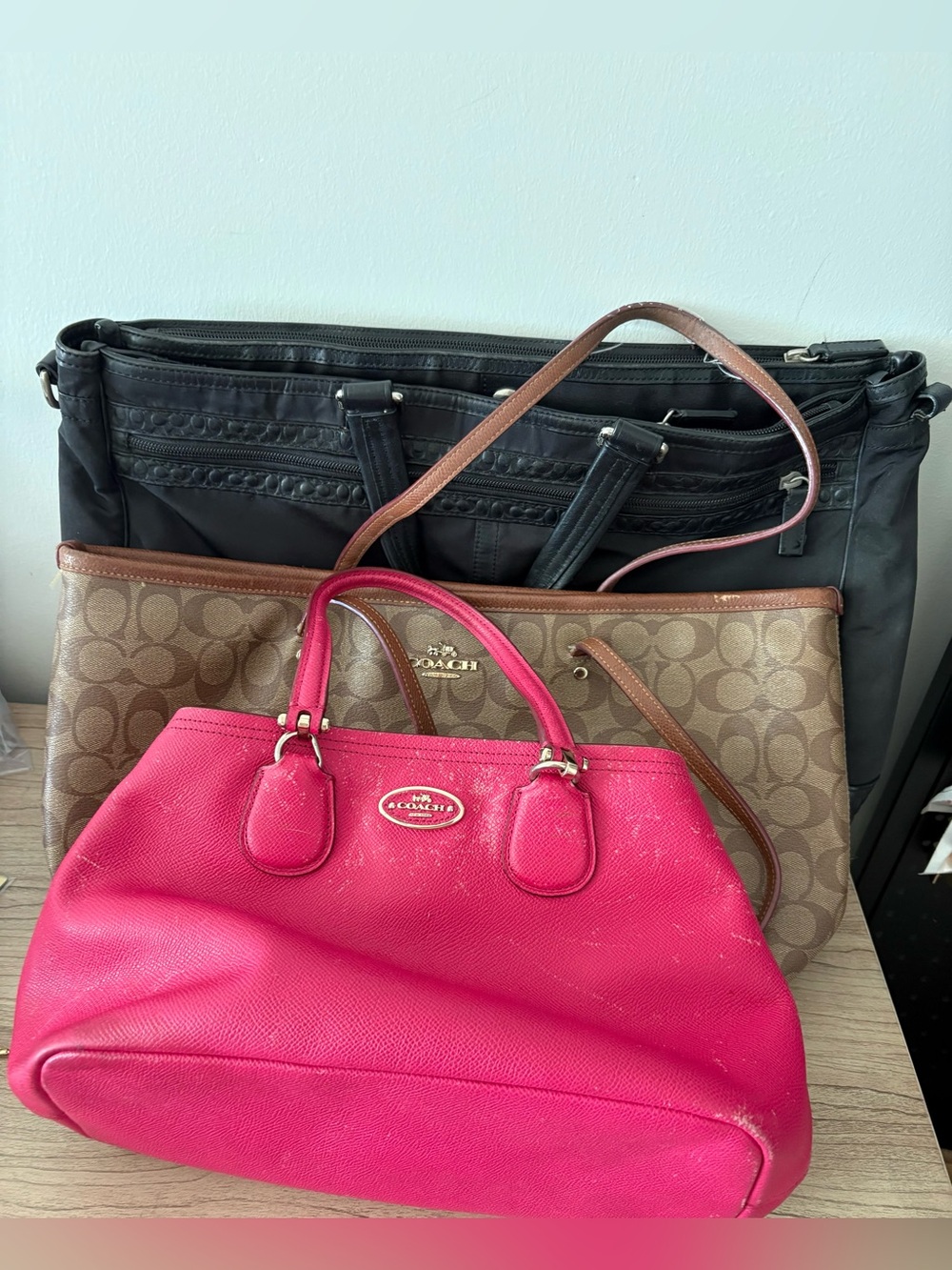 Coach Lot sale: black nylon signature Pink bags purse AS IS
